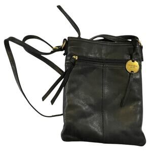 Margot New York black leather cross body bag.